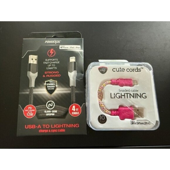 POWERXCEL iphone ipad compat 4 ft cable ihip cute cords braided 10 ft USB Set 2 - Picture 1 of 6